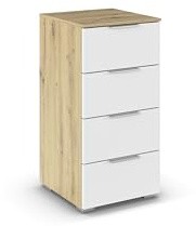 Rauch Möbel Alabama, Kommode, Farbe Weiß/Eiche Artisan, Maße 40x81x42 cm | Sideboard, 4 Schubladen, Soft-Close-Funktion, Griff Alufarben, für Schlafzimmer, Kinderzimmer, Garderobe, Flur