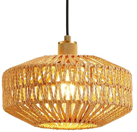 HARPER LIVING Easy Fit Ceiling Lamp Shade, Handwoven Rope Pendant Lampshade with Reducer Ring, 30cm Drum Light Cover for E27/B22 Ceiling & Floor Lamp, Bedroom Living Room Hallway