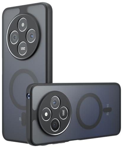 Techsuit für Xiaomi Redmi 14C Hülle mit Matt Finish, Magnetring Kompatibel, Luftkissen Ecken, Erhöhte Kanten, Kameraschutz, Anti Fingerabdruck, PureFrost Magnetic Series, PC TPU Hybrid, Matt Schwarz