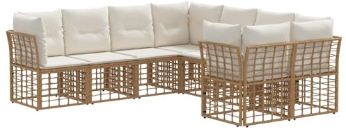 vidaXL Outdoor-Sofagarnitur 8 pcs Natürlich und Cremweiß Polyester, Garten und Terrasse, rustikales Sofa-Set, wetterfestes Mobiliar, modulare Lounge, Sitzgelegenheit für draußen