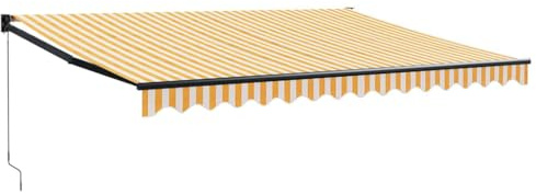 Foknhdi Tenda da sole retrattile, 4 x 3 m, con braccio articolato, con manovella, tenda da terrazza in alluminio e poliestere, protezione solare per terrazza, balcone e giardino, giallo e bianco