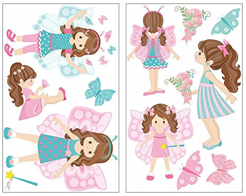 Samunshi® 13x Wandtattoo Schmetterlings Prinzessin Set Wandbilder Kinderzimmer Deko Junge Wandtattoo Kinderzimmer Mädchen Wandsticker 2x 21x34cm