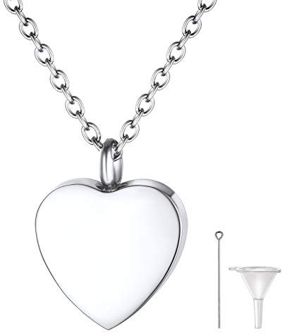 FindChic Memorial Gedenk Anhänger Halskette Edelstahl Kette mit Herzanhänger Urne Feuerbestattung Kette mit Gravur Asche Kette Schmuck