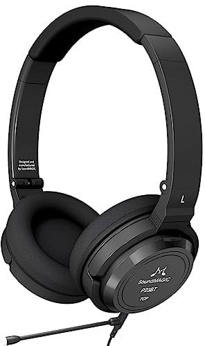 Soundmagic P23BT Portable Wireless Headphones, Long Lasting 60 Hour Battery, Folding Design, Bluetooth 5.0, SBC and aptX, 10 Minute Quick Charge, Wired Boom Mic for Gaming and Business Calls - Black