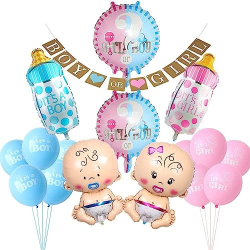 Gender Reveal Party Set,Gender Reveal Decoration for Party with Baby Gender Reveal Balloons Boy or Girl Banner, Baby Shower, Birthday Party Decoration