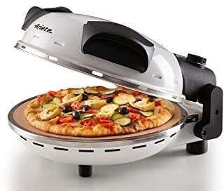 Ariete 918 Forno Pizza - Pizza in 4 minuti - Piastra in pietra refrattaria con trattamento antiaderente - Temperatura max 400° - 1200 Watt - Timer 30’ - Bianco