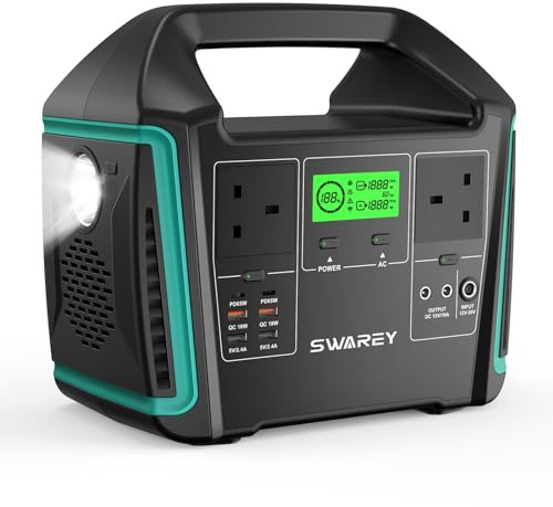 SWAREY Portable Power Station 725Wh, 2x 1000W(1500W Surge) Pure Sine Wave AC Outlets, 2x PD 65W USB-C Ports, 3x 12V/10A DC Ports, Solar Generator for Outdoors Camping Travel RV Home