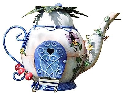 Gifts Direct 2 U Feen-Blumen-Teekanne, Baumhaus, Metall, Gartendekoration, Blumen-Ornament