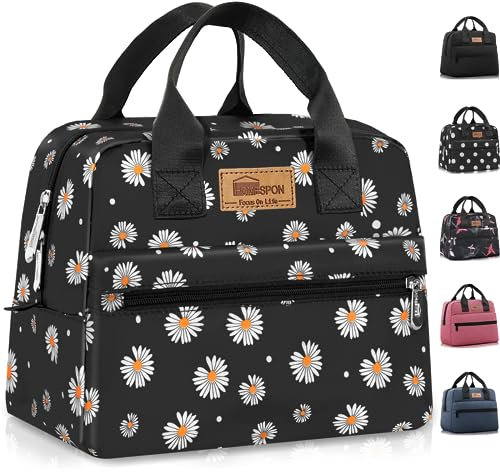 HOMESPON Lunch Bag Insulated Cooler Bag with Large Capacity and Waterproof Material Portable for Men Women Student Office Picnic(Schwarzes Gänseblümchen)