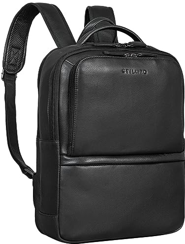 STILORD Albert Moderner Business Rucksack Leder Vintage 17 Zoll Laptopfach mit vielen Fächern | Echtleder Rucksack Herren Schulrucksack Tagesrucksack Unirucksack Farbe:schwarz