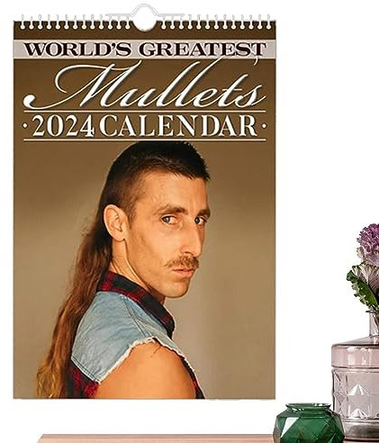 World's Greatest Mullets 2024 Kalender,lustiger Vokuhila-Kalender 2024 Kalender monatlich,Großer Kalenderplaner,Monatskalender, 11,4 x 8,3 Zoll Wandkalender, 12 Monate, Heimdekoration