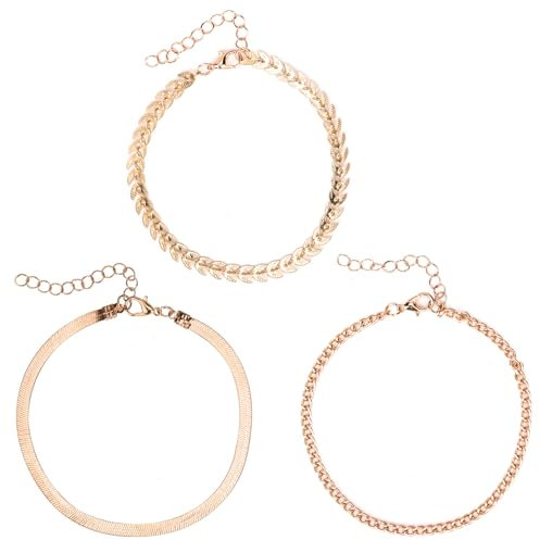 Mikovivi 3pcs Women's Anklets, Lightweight Gold Anklet Alloy Waterproof Ankle Bracelets for Women Ankle Bracelets Set Foot Jewelry for Women