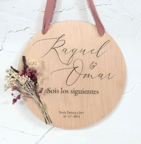 Placa de Madera ‘Sois los Siguientes’ - Recuerdo Personalizado para Bodas con Flores Preservadas”