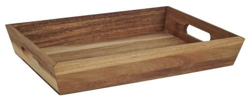 HOME DECO FACTORY Plateau en Acacia à Poignées Ergonomiques 32x23 cm Marron | Bois d'acacia, plateau, poignées ergonomiques, 32x23 cm, servir repas et boissons, service de table, marron