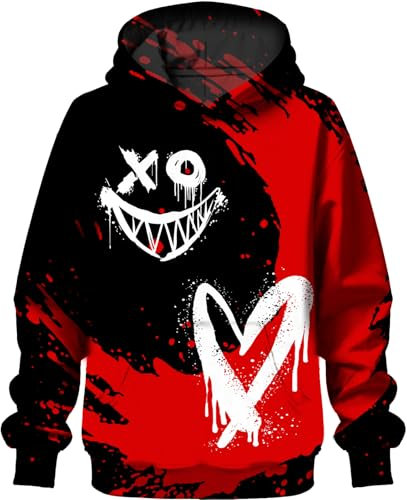PADOLA Hoodie Kinder 3D Druck Kapuzenpullover für Jungen 5-14 Jahren Kinder Hoodie Sport Motiv Langarmshirt Lustiger Pullover Gedrucktes Sweatshirt Activewear Fußball Hoodies (L, 3 Gesicht Herz)