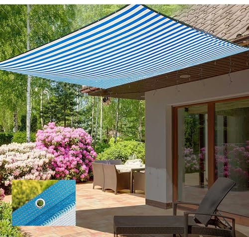 Toile d'ombrage 95 % à rayures blanches et bleues pour serre et plantes avec œillets (6 x 9 m) Idéal pour abris auto, terrasses et jardins