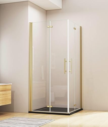 Acezanble Duschkabine Duschabtrennung Eckeinstieg Drehtür Dusche 70/80/90/95/100/110/120cm,Goldene