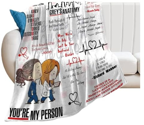 IRIRI Grey's Anatomy Buchstabendecke, Weicher Fleece-Überwurf, Flauschig, Flauschig, Leicht, Gemütlich, Plüsch, Bettwäsche, Couch, Sofa, Zuhause(130 * 150cm)
