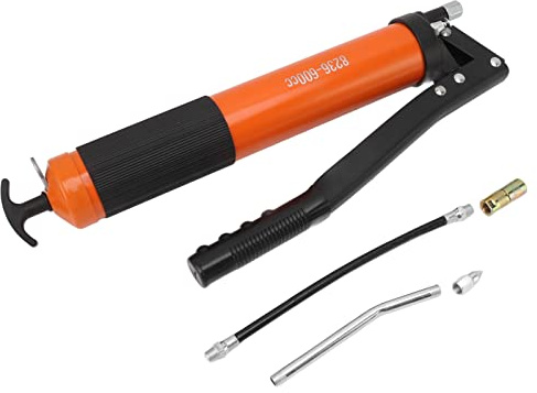10.000 PSI Hochleistungs-Fettpresse, manuelle Hochdruck-600-CC-Fettpresse für PKW, LKW, Schiffe, Rasenmäher, Traktoren, Zinklegierung, Stahl, Kunststoff, langlebige Konstruktion (Orange verstärkter