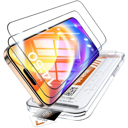 LK 2 Pack Screen Protector for iPhone 16 Pro Max, HD Tempered Glass Film | Auto Dust-Elimination Installation Tool, No Bubbles No Dust Anti-Scratch, 9H+ Hardness, Full Coverage Protection