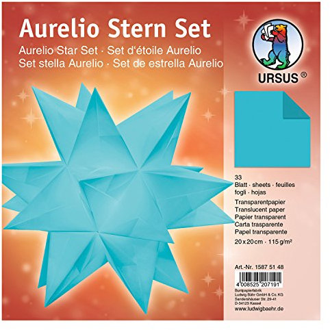 Ursus 15875148 - Faltblätter Aurelio Stern uni, petrol, 33 Blatt, aus Transparentpapier 115 g/qm, ca. 20 x 20 cm, einseitg bedruckt, ideal als zeitlose, elegante Wohndekoration