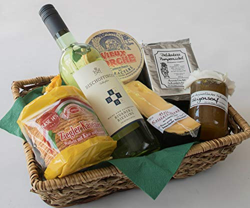 Käse-Präsentkorb Nr. 50 Käse-Geschenk mit köstlichem Gouda | französischem Camembert | Glas Feigensenf