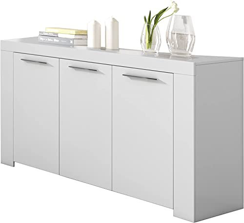 Sideboard mit DREI Türen mit DREI Innenregalen, mattweiße Farbe, Maße 144 x 80 x 42 cm