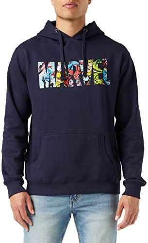 Marvel Men's Logo Characters Hoodie, Blue (Navy Navy), M UK