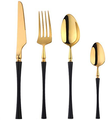 Buyer Star Gold Besteck Set mit schwarzem Griff Service für 4 Cutlery Set