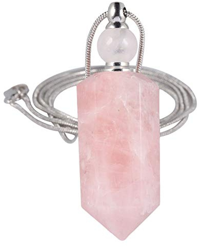SUNYIK Stone Essential Oil Diffuser Necklace for Women, Hexagonal Pointed Healing Crystal Perfume Bottle Pendant with Chain for Men, 28 pink