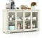 COSTWAY Mueble Auxiliar de Cocina con 2 Puertas de Vidrio, Aparador de Madera con Estante Ajustable en Altura, Almacenamiento de 106,5 x 33 x 62,5 cm, Ideal para comedor (Blanco)