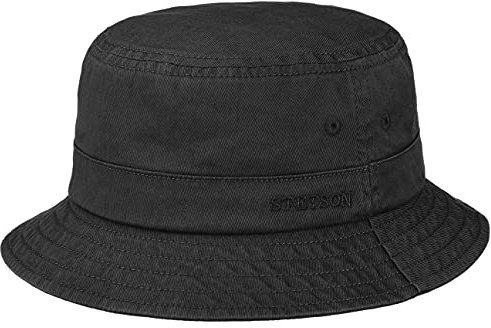 Stetson Organic Cotton Hut mit UV-Schutz Damen/Herren - aus 100% Bio-Baumwolle - Knitterfrei knautschbar - Nachhaltig - Bucket Hat unifarben - Packable Anglerhut - Frühjahr/Sommer schwarz L (58-59 cm)