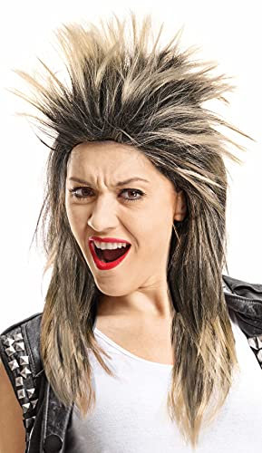 Balinco 80er Tina Rockstar Perücke Perücke schwarz & blond - das perfekte Accessoire für Ihr rockiges Kostüm zum Karneval