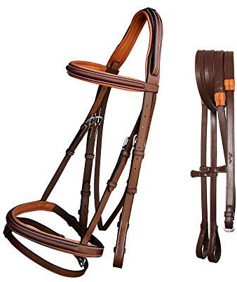 Exion English Jumping Hunter Trensenzaum mit abnehmbarem Blitz-Nasenriemen und Gummizügeln | weich gepolstertes, erhöhtes Trensenband und Nasenriemen | anatomisches Anti-Druck-Kopfstück |