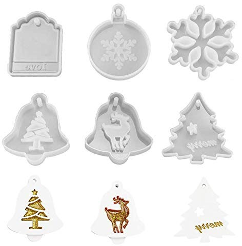 JAHEMU Weihnachten Resin Silikon Form Silikon Anhänger Epoxidharz Form Resin Mold für DIY Anhänger Making Tool 6pcs