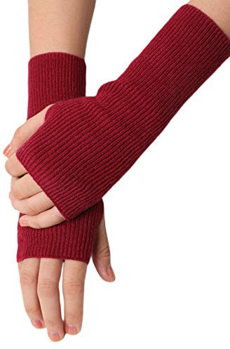 Prettystern Gerippte Damen 100% Kaschmir-Wolle Fingerlose Pulswärmer handgelenk-wärmer Hand-Stulpen Cashmere Halb-Handschuhe Rot