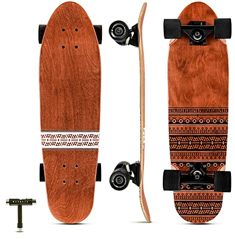 Magneto 27.5 x 7.5 Cruiser Deck Complete Skateboard - Tribal 7-Ply Canadian Maple - Double Kick Concave & Lightweight Wood Deck - Safe Skateboard Wood for Kids, Teens & Adults