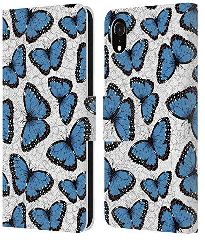 Head Case Designs Offizielle Katerina Kirilova Blaue Schmetterlinge Blumige Muster Leder-Wallet-Hülle Kompatibel mit Apple iPhone XR