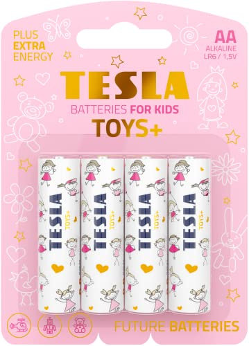 TESLA AA LR6 1,6 V Alkaline Plus Extra Energy Batterien – 4 Stück – Design Kinder – Farbe Rosa