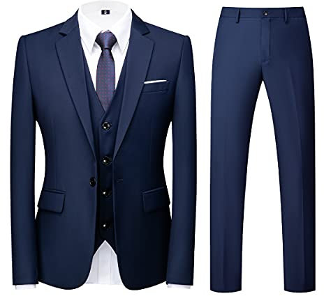 KUDORO Costume Homme 3 pièces Slim Fit Smoking Simple Poitrine à Un Bouton, Men Suits 3 Piece pour Mariage Business Fête Confort Elégant Blazer Veste et Pantalon Gilet(Bleu,XL)