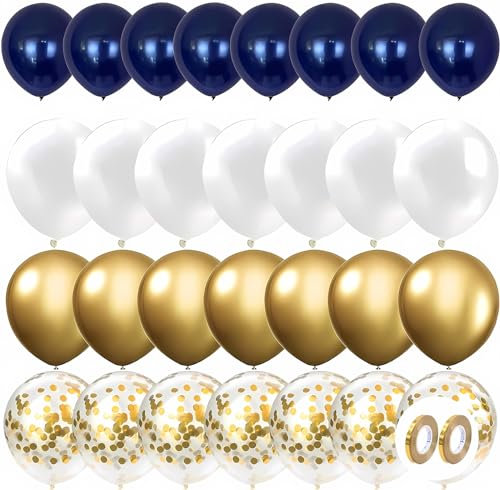 GUO-YING Helium Luftballons in Blau, Gold, Weiß Latex 60 Stück 30 cmGeburtstag, Hochzeit, Baby Shower, Tropische Dekoration, Kinderparty, Abschluss und Feier (Gold Blau)