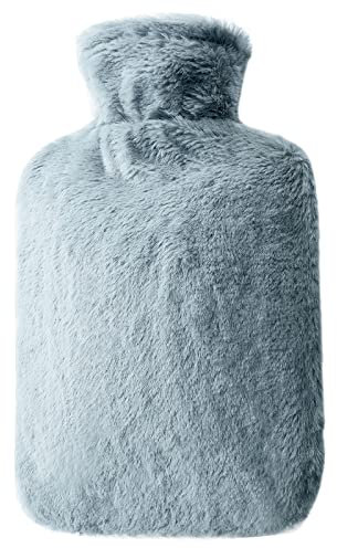 URBZUE Borsa dell'acqua Calda 2 Litri, Borsa Acqua Calda con Copertura in Pile, Riutilizzabile, Boule Acqua Calda per Impacco Caldo/Freddo, Ottimo Regalo per Bambini, Donne e Anziani