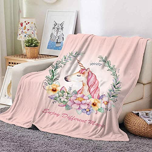 Hoimlm Einhorn kuscheldecke,pinkes Einhorn Kuscheldecken,Sanft Flanell Weich Fleecedecke für Mädchen,Kinder kuscheldecke,mikrofaser Couchdecke,Einhorn Decke Geschenke (130 x 150 cm, Girlande Einhorn)