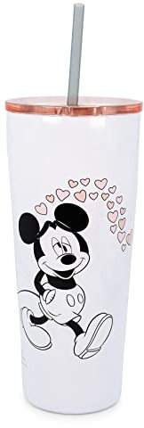 Silver Buffalo Minnie & Mickey Trinkbecher mit Trinkhalm, doppelwandig, Edelstahl, 625 ml, 1 Stück (1 Stück)