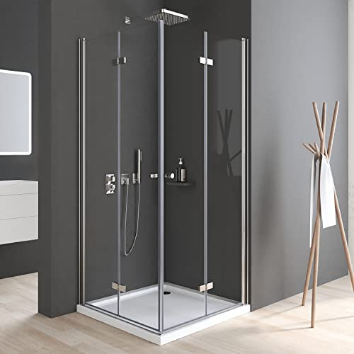 Boromal Duschkabine Falttür 90x90 cm Eckeinstieg Duschabtrennung 6mm ESG Glas 180º Falttüren Duschwand Höhe 185 cm