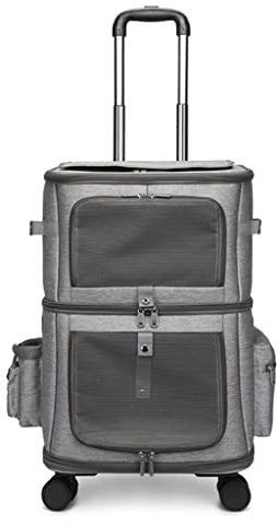 TRB Katzentransporttasche Katzentransportbox für 2 Katzen, Doppelschicht Transportbox Katze mit Rädern für Katzen Folding Hunderucksack Kennel für Kleine Hunde, Welpe, Katze