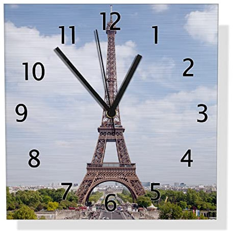 Wallario Design Wanduhr Eiffelturm in Paris aus Aluverbund, Alu-Uhr Größe 30 x 30 cm, Schwarze Zeiger mit Metalloptik