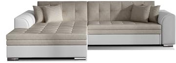 mb-moebel Ecksofa mit Schlaffunktion | Couch für Wohnzimmer, Schlafsofa Sofagarnitur Sofa Eckcouch L-Form Wohnlandschaft mit Bettfunktion Moreno (Links, Beige+Weiß)