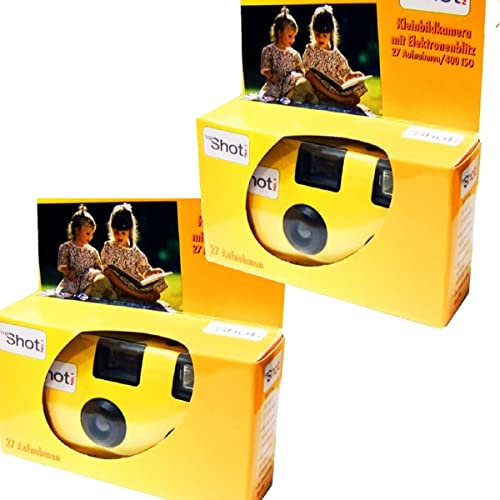 2 x 1A Photo PORST fotocamera usa e getta Topshot giallo/camera nuziale/fotocamera per feste (27 scatti, pellicola da 35 mm, automatica, flash)