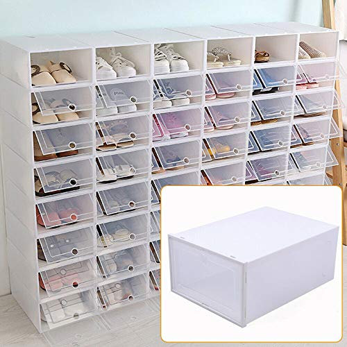 Lightakai 24 Stück Schuhboxen, Transparente Schuhkartons Faltbarer Plastik Schuhaufbewahrung Box Stapelbar Schuhkarton Einfach Zu Montieren, Platzsparend, 33 x 23 x 14 cm(Weiß)